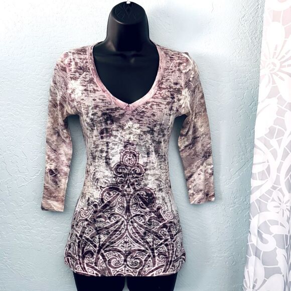 Karen by Karen Kane Purple Multicolored Y2K V-Neck Shirt Size XS - Picture 1 of 9
